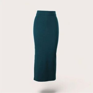 Minasmalha Heritage Teal Green Stretchy Midi Pencil Skirt
